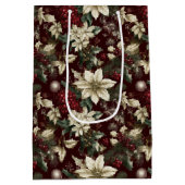 Burgundy Traditional Christmas Floral ミディアムペーパーバッグ (裏面)