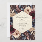 Burgundy Twilight Botanical Romance Wedding 招待状 (正面)