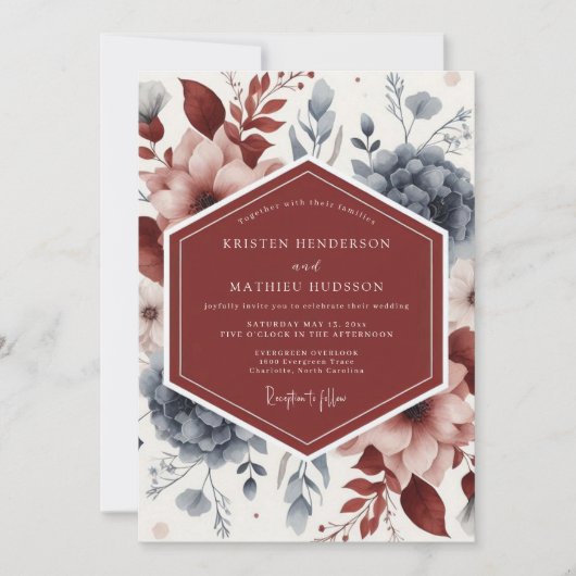 Burgundy Twilight Botanical Wedding 招待状 (正面)