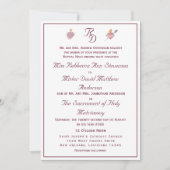Burgundy Two Hearts Catholic Wedding Invitation 招待状 (正面)