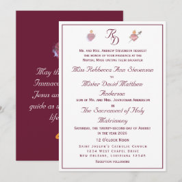 Burgundy Two Hearts Catholic Wedding Invitation 招待状