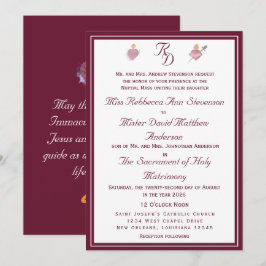 Burgundy Two Hearts Catholic Wedding Invitation 招待状