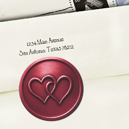 Burgundy Two Hearts Intertwined Wedding ラウンドシール