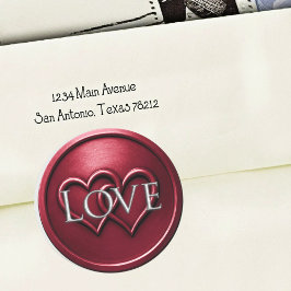 Burgundy Two Hearts Intertwined Wedding ラウンドシール