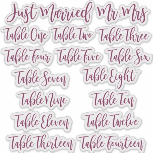 Burgundy Typography Just Married, Mr & Mrs & Table シール (正面)