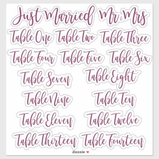 Burgundy Typography Just Married, Mr & Mrs & Table シール (シート)