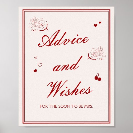 Burgundy Valentine Bridal Shower Advice and Wishes ポスター (正面)