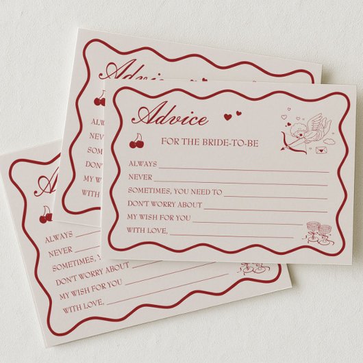 Burgundy Valentine Bridal Shower Advice Card 招待状