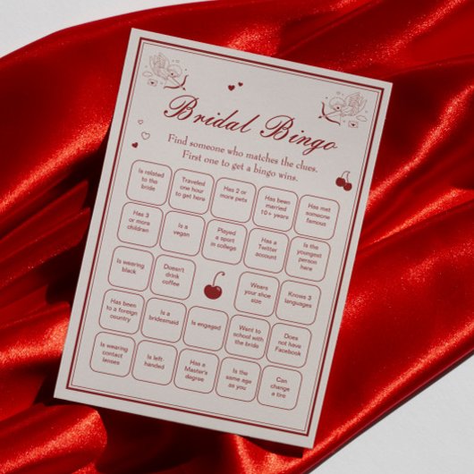 Burgundy Valentine Bridal Shower Bingo Game Card 招待状