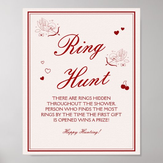 Burgundy Valentine Bridal Shower Ring Game  ポスター (正面)