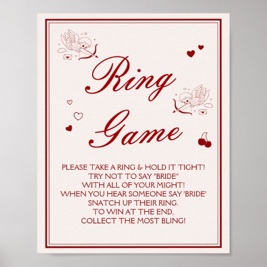 Burgundy Valentine Bridal Shower Ring Game  ポスター (正面)