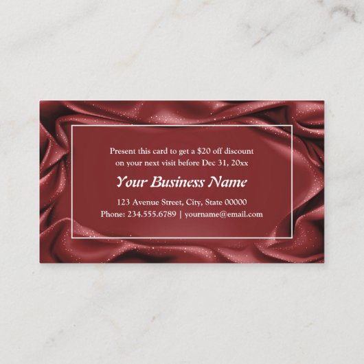 Burgundy Velvetエレガントホワイトフレームメイクアップアーティスト 割引カード (裏面)