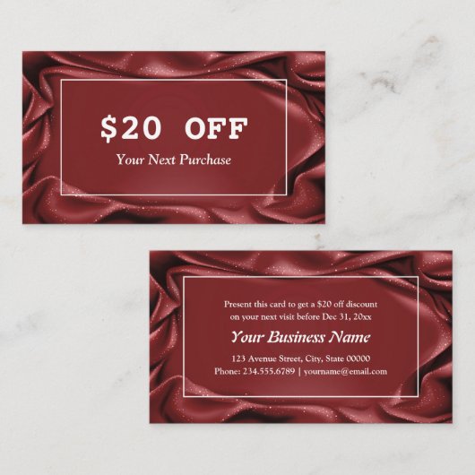 Burgundy Velvetエレガントホワイトフレームメイクアップアーティスト 割引カード (正面/裏面)