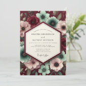 Burgundy Velvet Bloom Wedding 招待状 (スタンド正面)