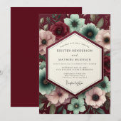 Burgundy Velvet Bloom Wedding 招待状 (正面/裏面)
