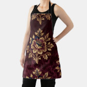 Burgundy Velvet Peony Gold Embroidery Floral  エプロン (インサイチュ)