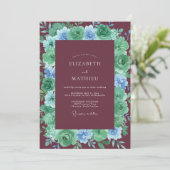 Burgundy Verdant Blossom Wedding 招待状 (スタンド正面)