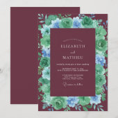 Burgundy Verdant Blossom Wedding 招待状 (正面/裏面)