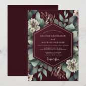 Burgundy Verdant Botanical Dream Wedding 招待状 (正面/裏面)