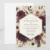 Burgundy Victorian Flora Wedding 招待状 (正面/裏面)