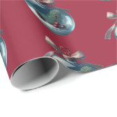 Burgundy Vintage Bow & Ornament Christmas Giftwrap ラッピングペーパー (ロールコーナー)