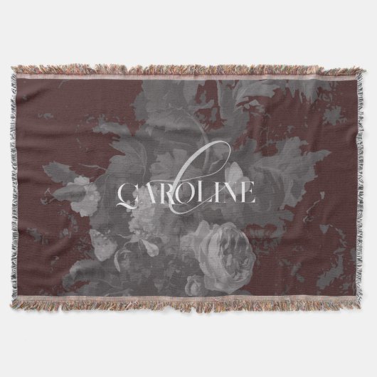 Burgundy Vintage Floral Still Life Stylish スローブランケット (正面)