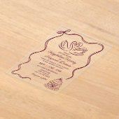 Burgundy Vintage Hand Drawn Swans Retro Wedding アクリル招待状 (レイダウン)