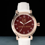 Burgundy Vintage style Monogram Couple names  腕時計<br><div class="desc">Personalized watch with the names of the bride and groom or the couple in love. This watch can be customized by changing the text with the name of the loved one or the wedding date. It can be an ideal gift for newlyweds or for silver or golden wedding anniversaries. Monogram...</div>