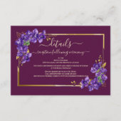 Burgundy Violet Floral Gold Frame Elegant Wedding エンクロージャーカード (正面)