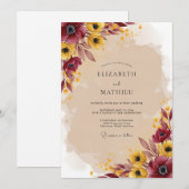 Burgundy Vivid Autumnal Wedding 招待状 (正面/裏面)