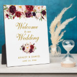 Burgundy Waterカラーフローラ金ゴールド結婚ズウェルカム フォトプラーク<br><div class="desc">水彩フローラブルゴーニュ・マルサラ金ゴールド結婚ズウェルカムテーブル・プラーク</div>