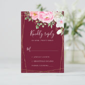 Burgundy Water Color Geometric結婚's 出欠カード (スタンド正面)
