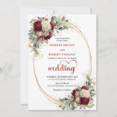 Burgundy Watercolor Boho Floral Wedding Invitation 招待状 (正面)