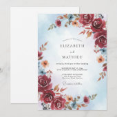 Burgundy Watercolor Fall Wedding 招待状 (正面/裏面)