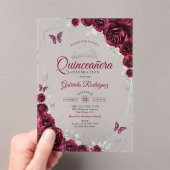 Burgundy Watercolor Floral Quinceanera アクリル招待状 (インサイチュ (ポータブル))