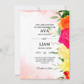 Burgundy Watercolor Floral Wedding Invitation 招待状 (正面)