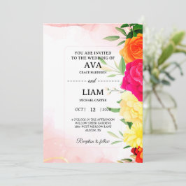 Burgundy Watercolor Floral Wedding Invitation 招待状