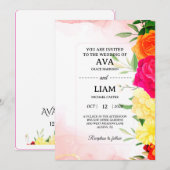 Burgundy Watercolor Floral Wedding Invitation 招待状 (正面/裏面)
