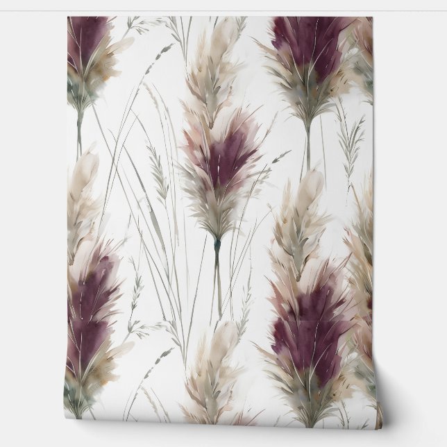 Burgundy Watercolor Fluffy Grasses  壁紙 (ほどく)