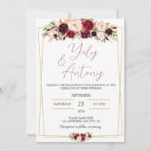 Burgundy watercolor modern flowers  invitation  招待状 (正面)