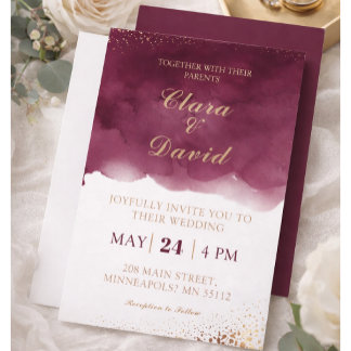 Burgundy Watercolor Wedding Invitation 招待状
