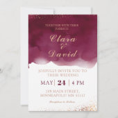 Burgundy Watercolor Wedding Invitation 招待状 (正面)