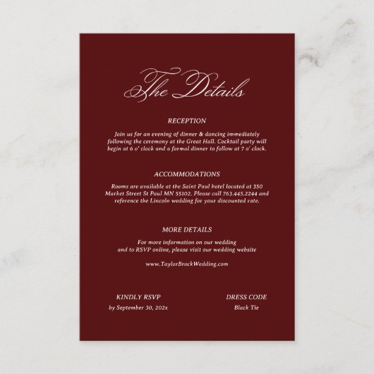 Burgundy Wedding エンクロージャーカード (正面)