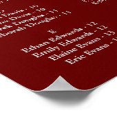 Burgundy Wedding Alphabetical Seating Chart ポスター (角)