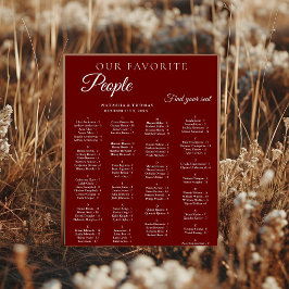 Burgundy Wedding Alphabetical Seating Chart ポスター