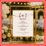 Burgundy Wedding Bar Menu  ポスター<br><div class="desc">Elevate your cocktail hour with this sophisticated Burgundy Wedding Bar Menu Poster. Featuring a rich, deep wine-red background and clean ivory minimalist typography, this high-impact sign offers a professional, editorial look for your beverage station. Perfect for formal vineyard weddings, black-tie autumn receptions, or moody winter celebrations, it clearly displays your...</div>
