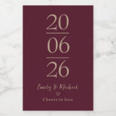 Burgundy Wedding Date Personalized Wine Labels ワインラベル (シングルラベル)