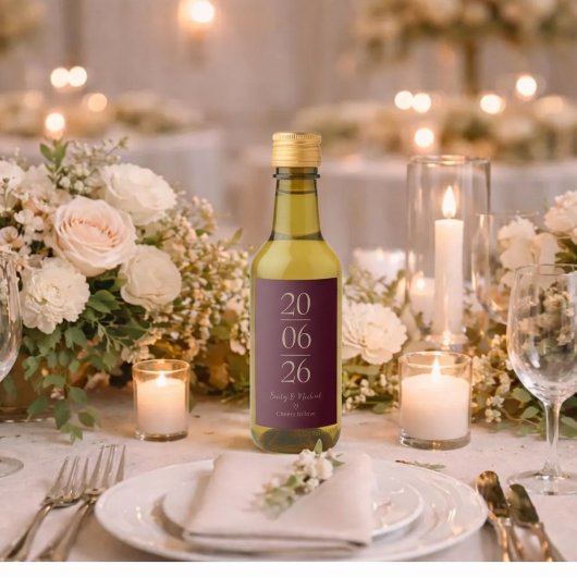 Burgundy Wedding Date Personalized Wine Labels ワインラベル