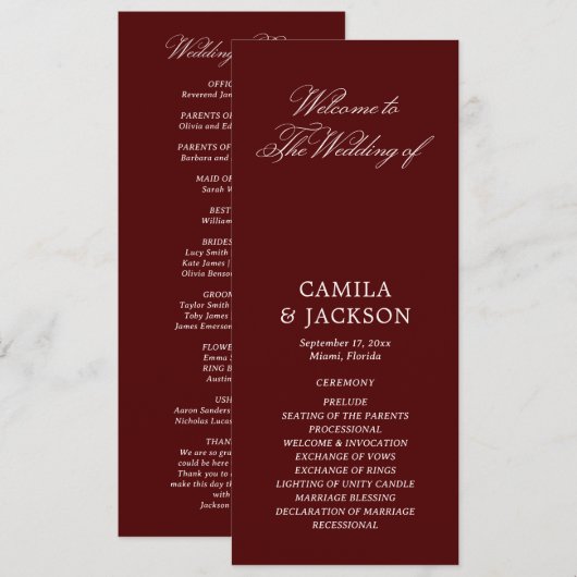 Burgundy Wedding Flat Program 招待状 (正面/裏面)