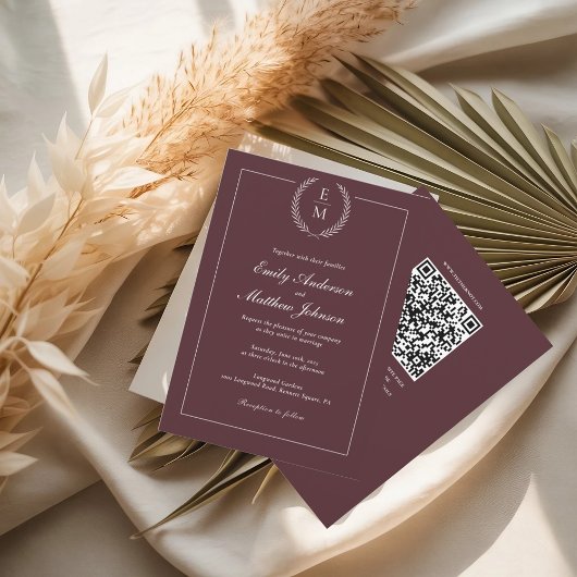 Burgundy Wedding Invitation QR Code 招待状